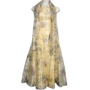 Scott McClintock Pastel Yellow Floral Gown with Shawl